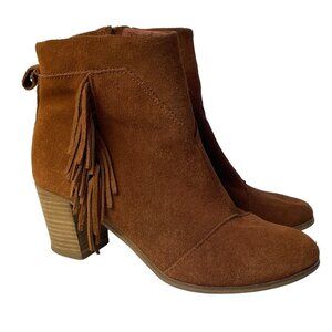 Toms Brown Suede Fringe Ankle Booties